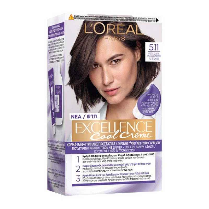 LOREAL EXCELLENCE COLOR CREME ΨΥΧΡΟ ΣΑΝΤΡΕ ΚΑΣΤΑΝΟ ΑΝΟΙΚΤΟ N.5.11