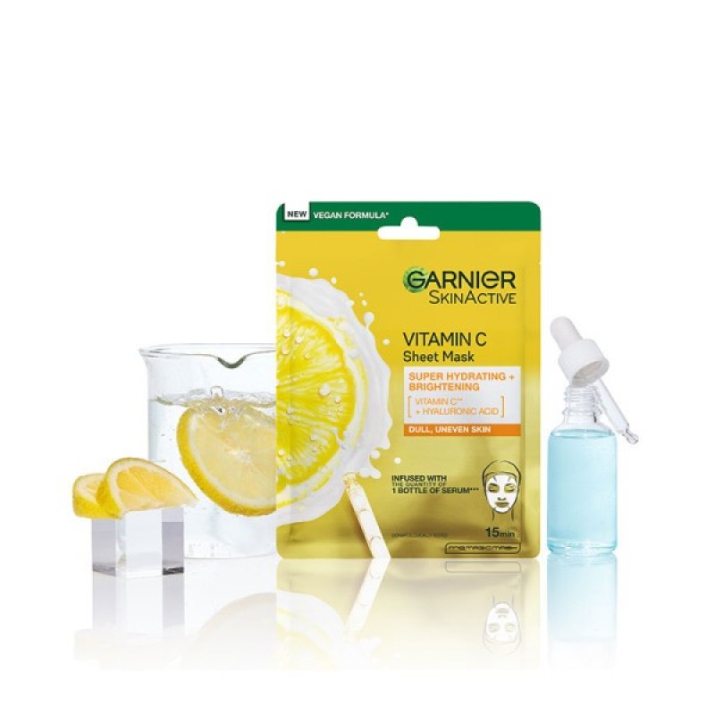 GARNIER SKINACTIVE ΥΦΑΣΜΑΤΙΝΗ ΜΑΣΚΑ ΜΕ ΒΙΤΑΜΙΝΗ C ΓΙΑ ΛΑΜΨΗ ΚΑΙ ΕΝΥΔΑΤΩΣΗ 28GR