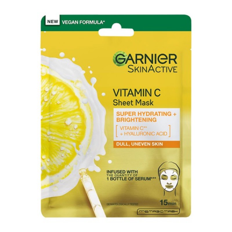 GARNIER SKINACTIVE ΥΦΑΣΜΑΤΙΝΗ ΜΑΣΚΑ ΜΕ ΒΙΤΑΜΙΝΗ C ΓΙΑ ΛΑΜΨΗ ΚΑΙ ΕΝΥΔΑΤΩΣΗ 28GR