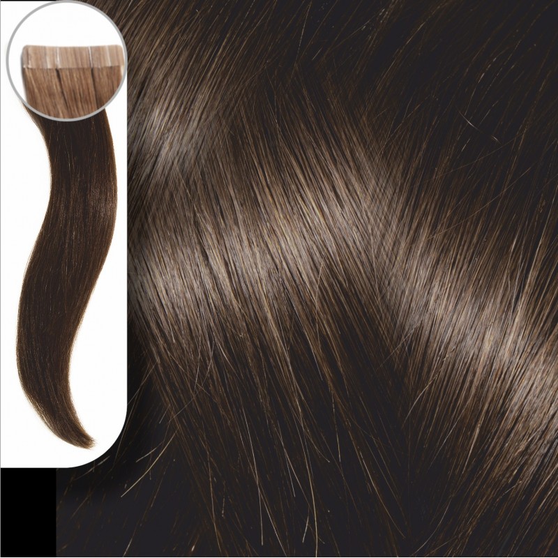 TAPE HUMAN HAIR EXTENSIONS GOLD SERIES No 3.0 DARK BROWN 50CM