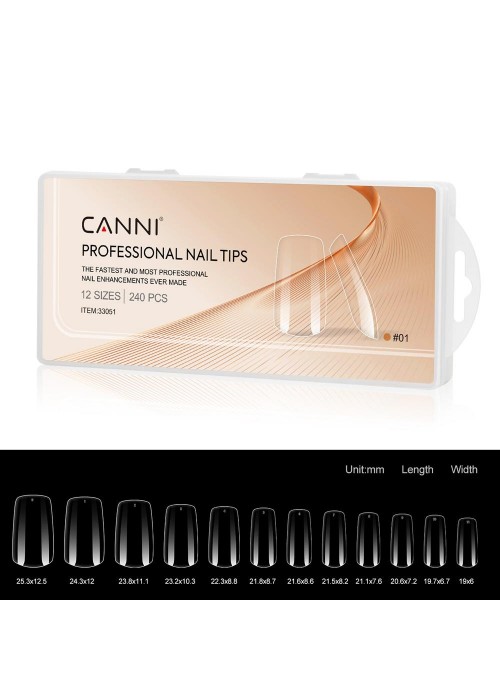 CANNI PROFESSIONAL NAIL TIPS 01 (CLEAR SQUARE) 240PCS