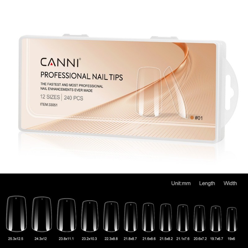 CANNI PROFESSIONAL NAIL TIPS 01 (CLEAR SQUARE) 240PCS