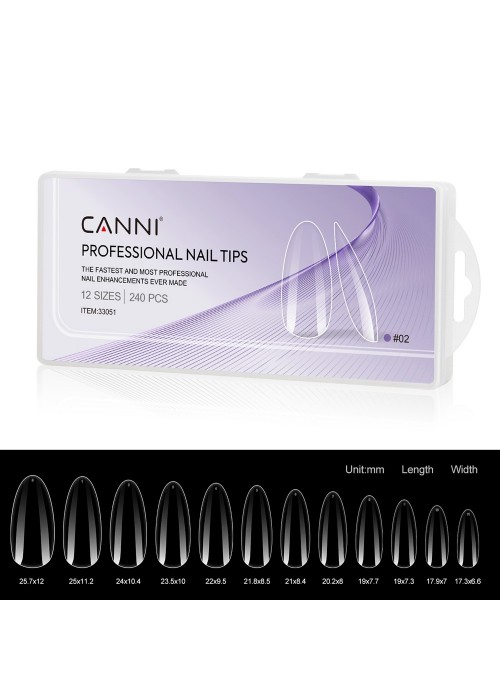 CANNI PROFESSIONAL NAIL TIPS 02 (CLEAR ALMOND) 240PCS