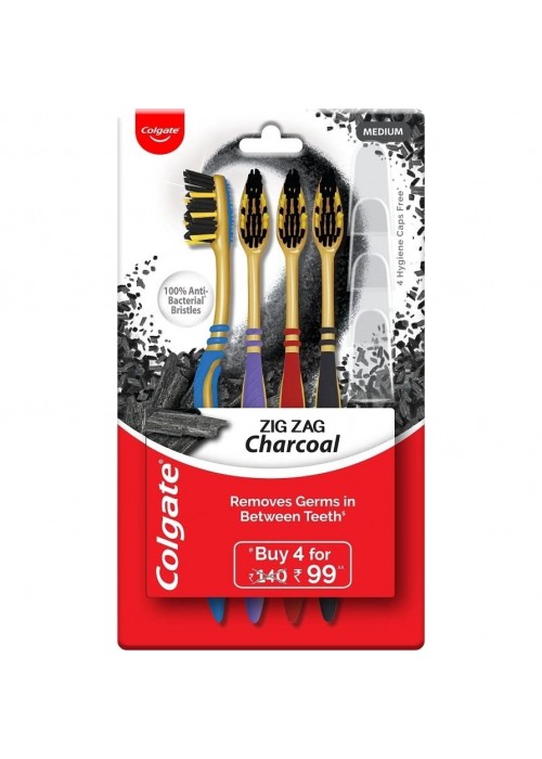 COLGATE ΟΔΟΝΤΟΒΟΥΡΤΣΑ ZIG-ZAG CHARCOAL MEDIUM  4PC