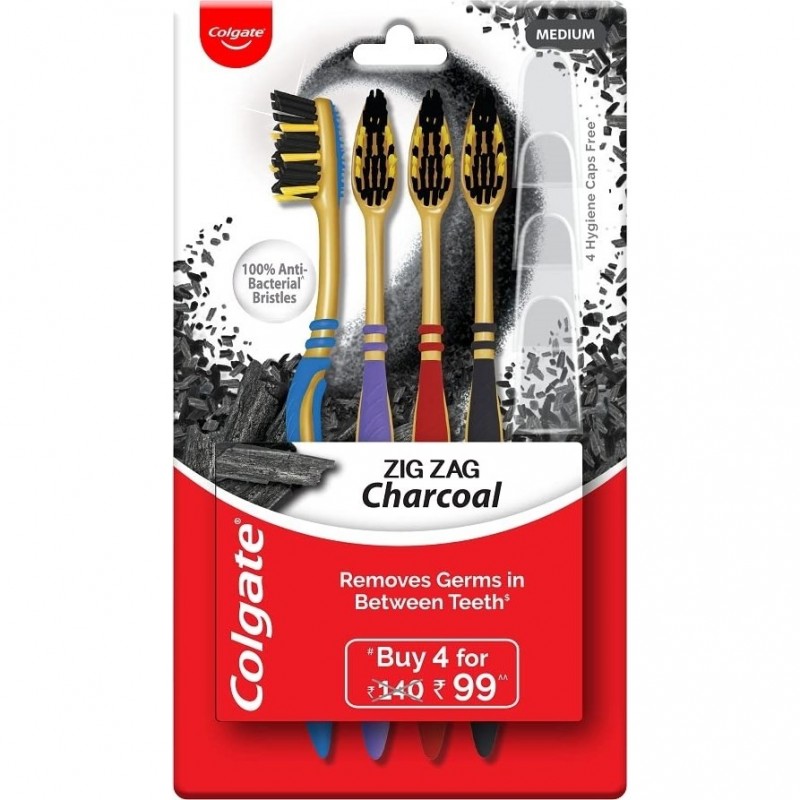 COLGATE ΟΔΟΝΤΟΒΟΥΡΤΣΑ ZIG-ZAG CHARCOAL MEDIUM  4PC