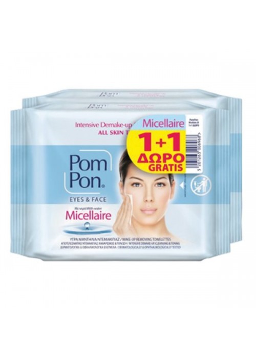 POM PON MICELLAIRE EYES & FACE WET WIPES 20τεμ (1+1)