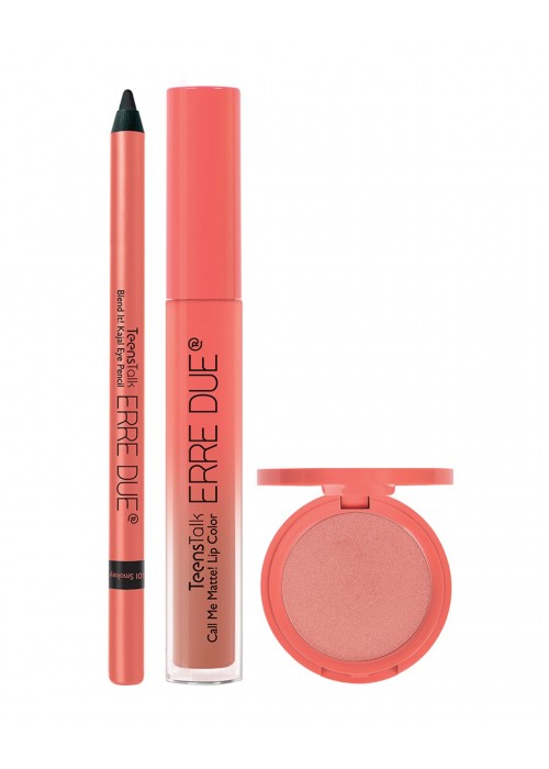 ERRE DUE SET TEENSTALK TEENS BROWN CRUSH BLEND IT.KAJAL EYE PENCIL 101-CALL ME MATEE 203-LIP COLOS 203 -OH MY BLUSH 303