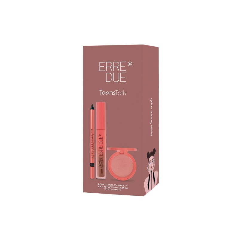 ERRE DUE SET TEENSTALK TEENS BROWN CRUSH BLEND IT.KAJAL EYE PENCIL 101-CALL ME MATEE 203-LIP COLOS 203 -OH MY BLUSH 303