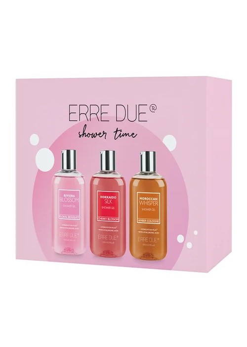 ERRE DUE BODY CARE SHOWER TIME SHOWER GEL 300ML-RIVIERA BLOSSOM-HOKKAIDO SILK SHOWER GEL 300ML- MOROCCAN WHISPER SHOWER GEL300ML