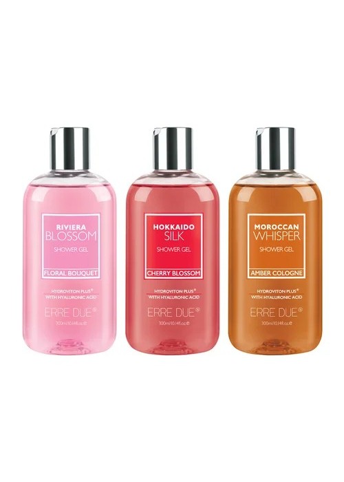 ERRE DUE BODY CARE SHOWER TIME SHOWER GEL 300ML-RIVIERA BLOSSOM-HOKKAIDO SILK SHOWER GEL 300ML- MOROCCAN WHISPER SHOWER GEL300ML