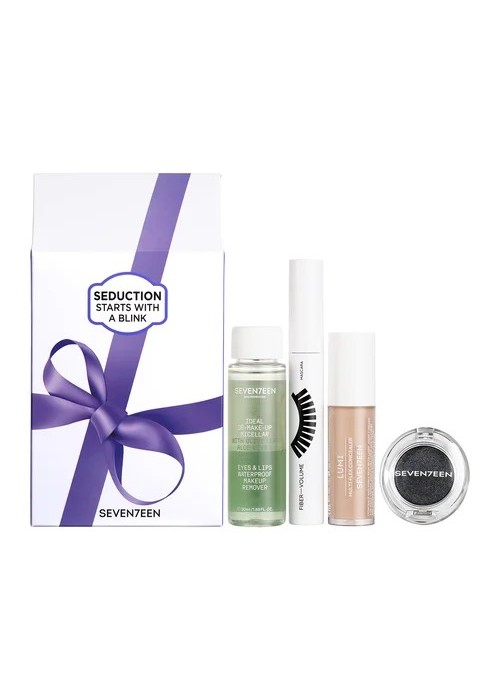 SEVENTEEN SET N.01 (FIBER VOLUME MASCARA N.01-LUMI MULTI FLEX CONCEALER N.02-IDEAL DE MAKE UP MICCELAR 50ML)-SILKY METALLIC N.09