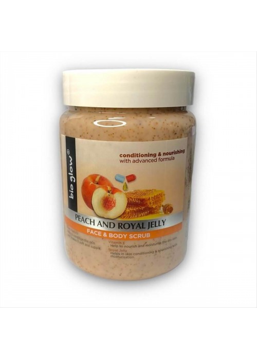 BIO GLOW FACE BODY SCRUB PEACH AND ROUAL JELLY 500ML