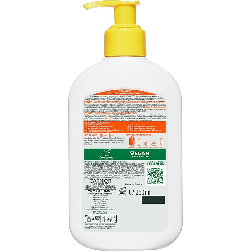 GARNIER VITAMIN C BRIGHTENING CREAM CLEANSER 250ML