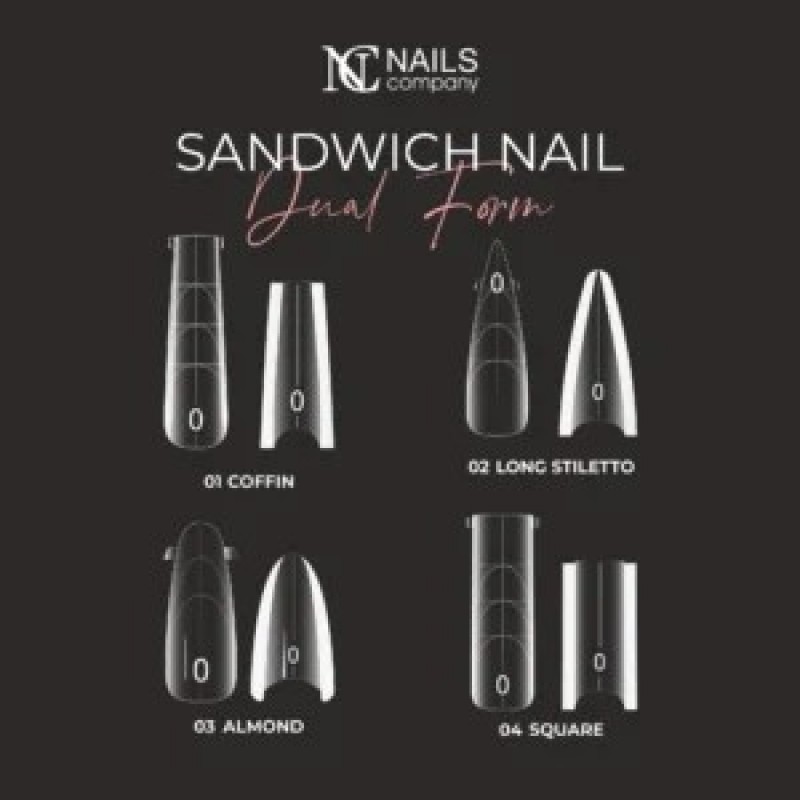 NC NAILS DUAL FORM SANDWICH ALMOND 256PCS (top 128pcs-bottom128pcs)