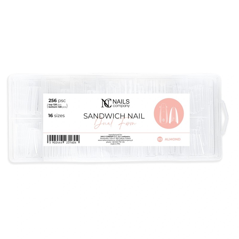 NC NAILS DUAL FORM SANDWICH ALMOND 256PCS (top 128pcs-bottom128pcs)
