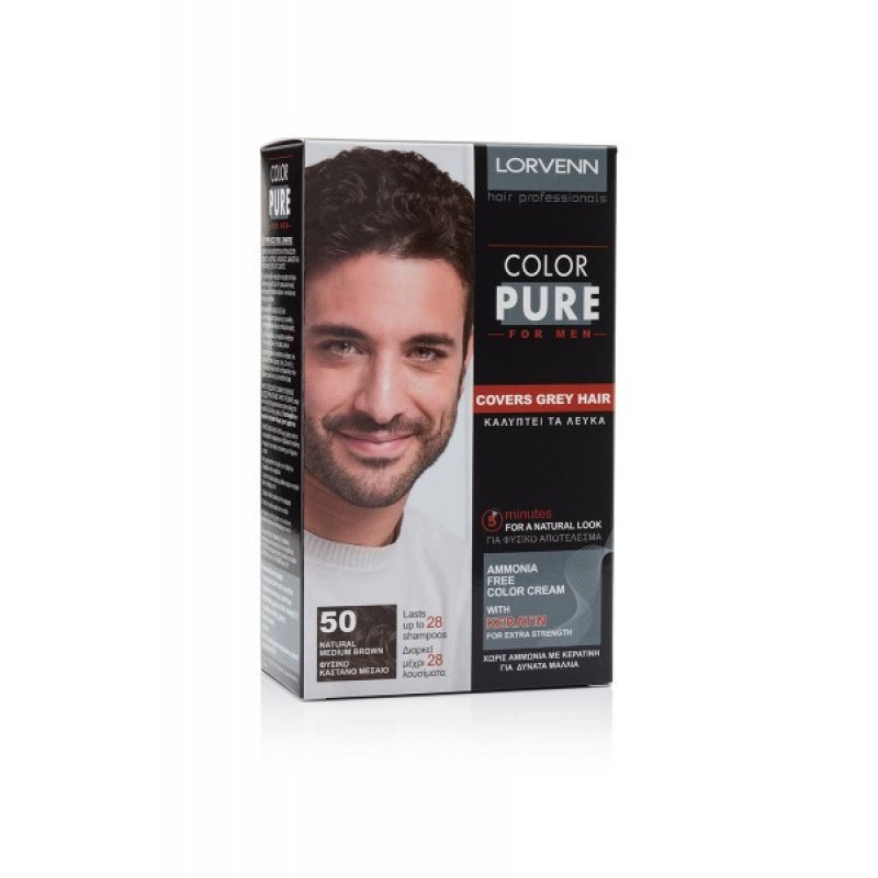 LORVENN COLOR PURE FOR MEN N.50 ΦΥΣΙΚΟ ΚΑΣΤΑΝΟ ΜΕΣΣΑΙΟ 95ML