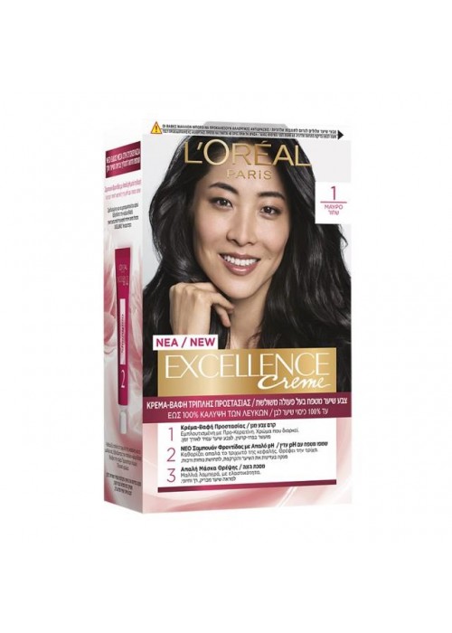 LOREAL EXCELLENCE COLOR CREME N.1 ΜΑΥΡΟ 48ML